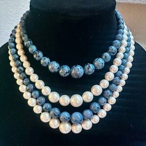 Vintage faux pearl four strand stacked necklace